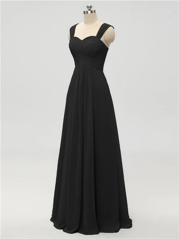 A-line Strap Chiffon Floor Length Long Bridesmaid Dresses