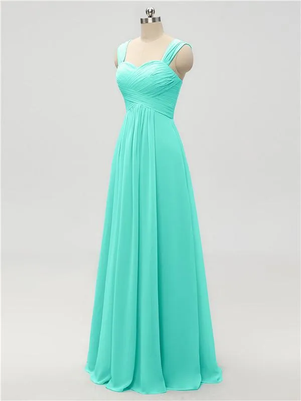 A-line Strap Chiffon Floor Length Long Bridesmaid Dresses
