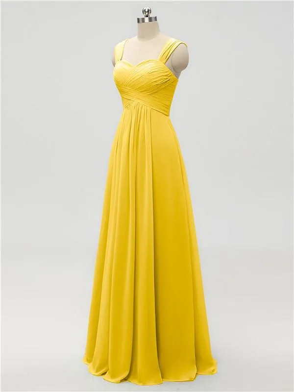 A-line Strap Chiffon Floor Length Long Bridesmaid Dresses