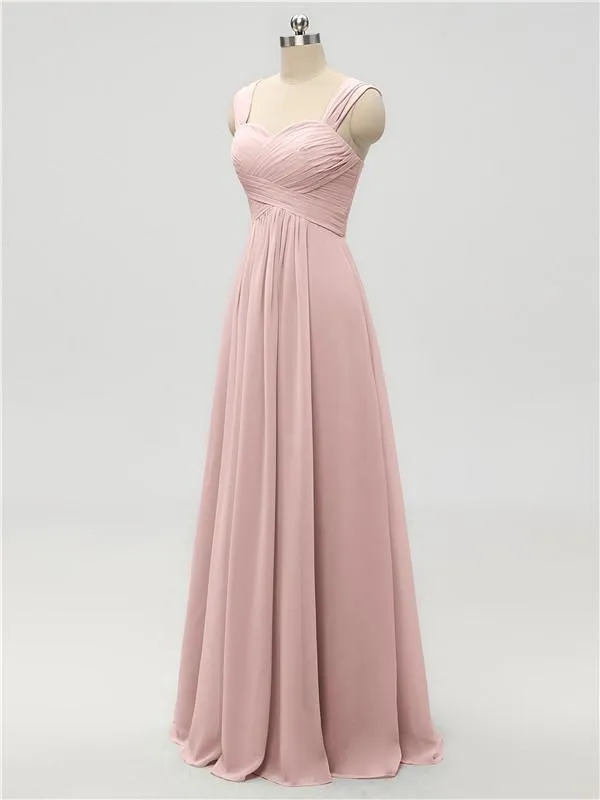 A-line Strap Chiffon Floor Length Long Bridesmaid Dresses