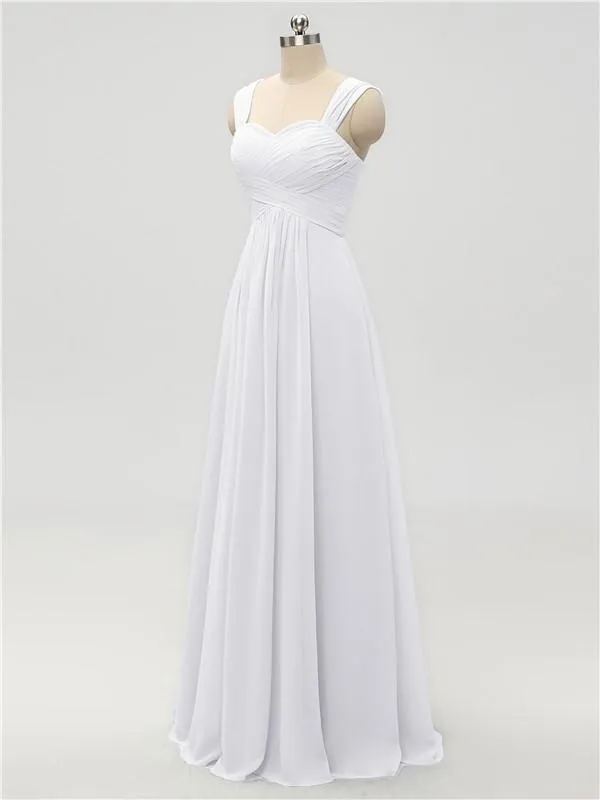 A-line Strap Chiffon Floor Length Long Bridesmaid Dresses