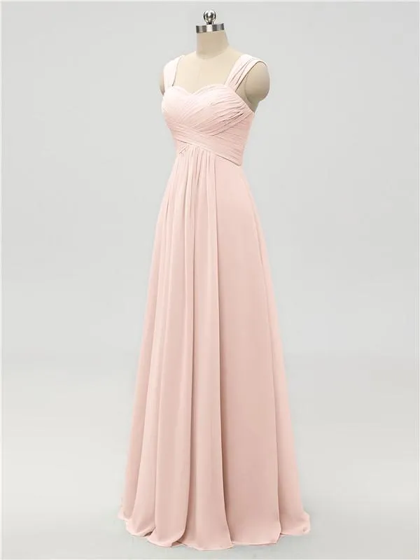 A-line Strap Chiffon Floor Length Long Bridesmaid Dresses