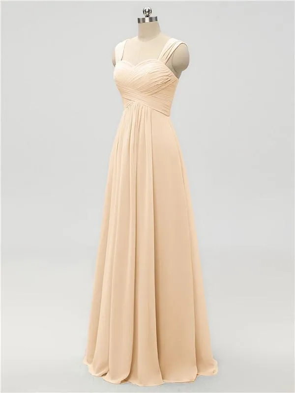 A-line Strap Chiffon Floor Length Long Bridesmaid Dresses