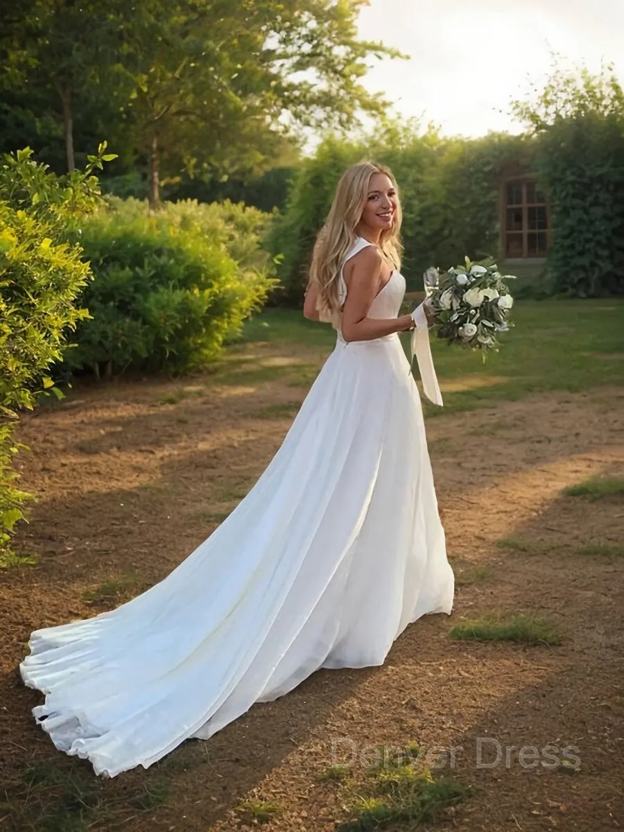 A-Line Sweetheart Sweep Train Organza Wedding Dresses
