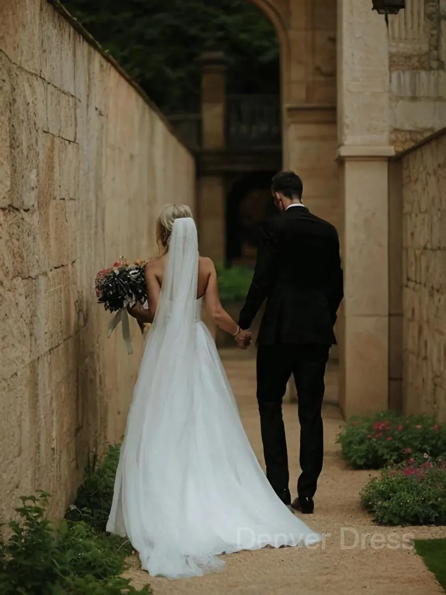 A-Line Sweetheart Sweep Train Organza Wedding Dresses