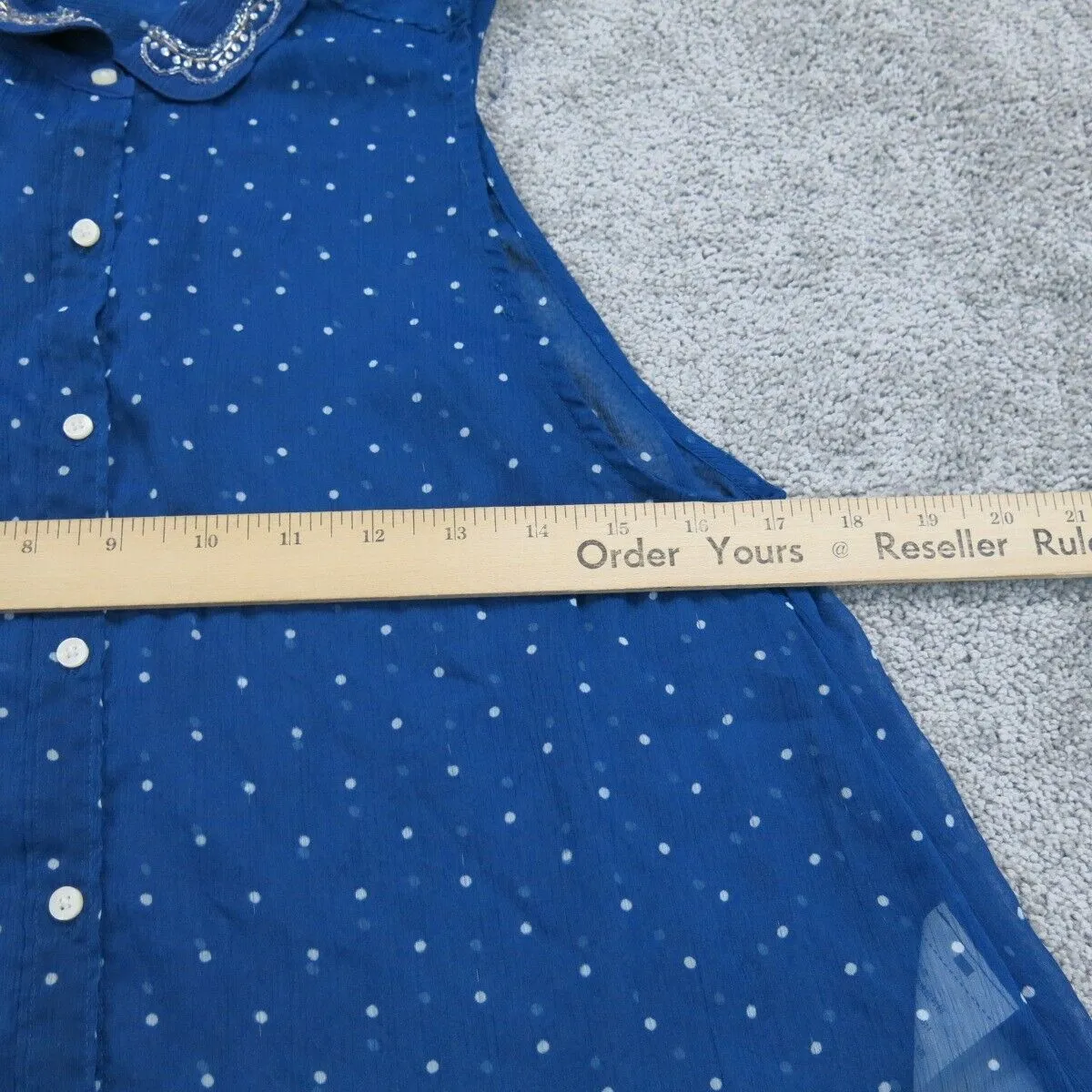 Abercrombie & Fitch Womens Button Up Shirt Sleeveless Polka Dots Blue Size Small