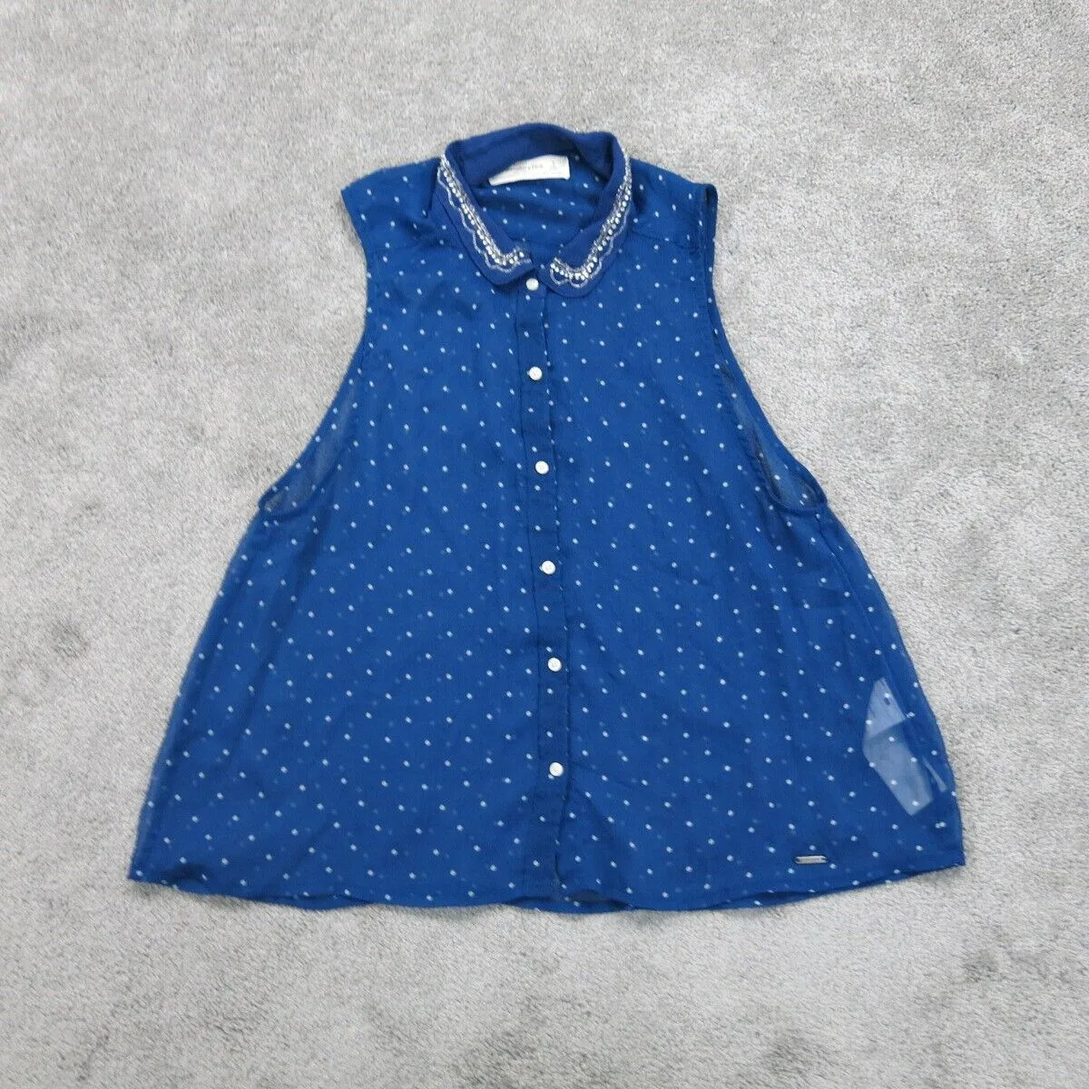Abercrombie & Fitch Womens Button Up Shirt Sleeveless Polka Dots Blue Size Small