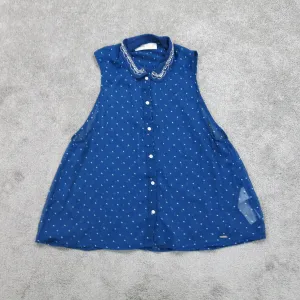 Abercrombie & Fitch Womens Button Up Shirt Sleeveless Polka Dots Blue Size Small