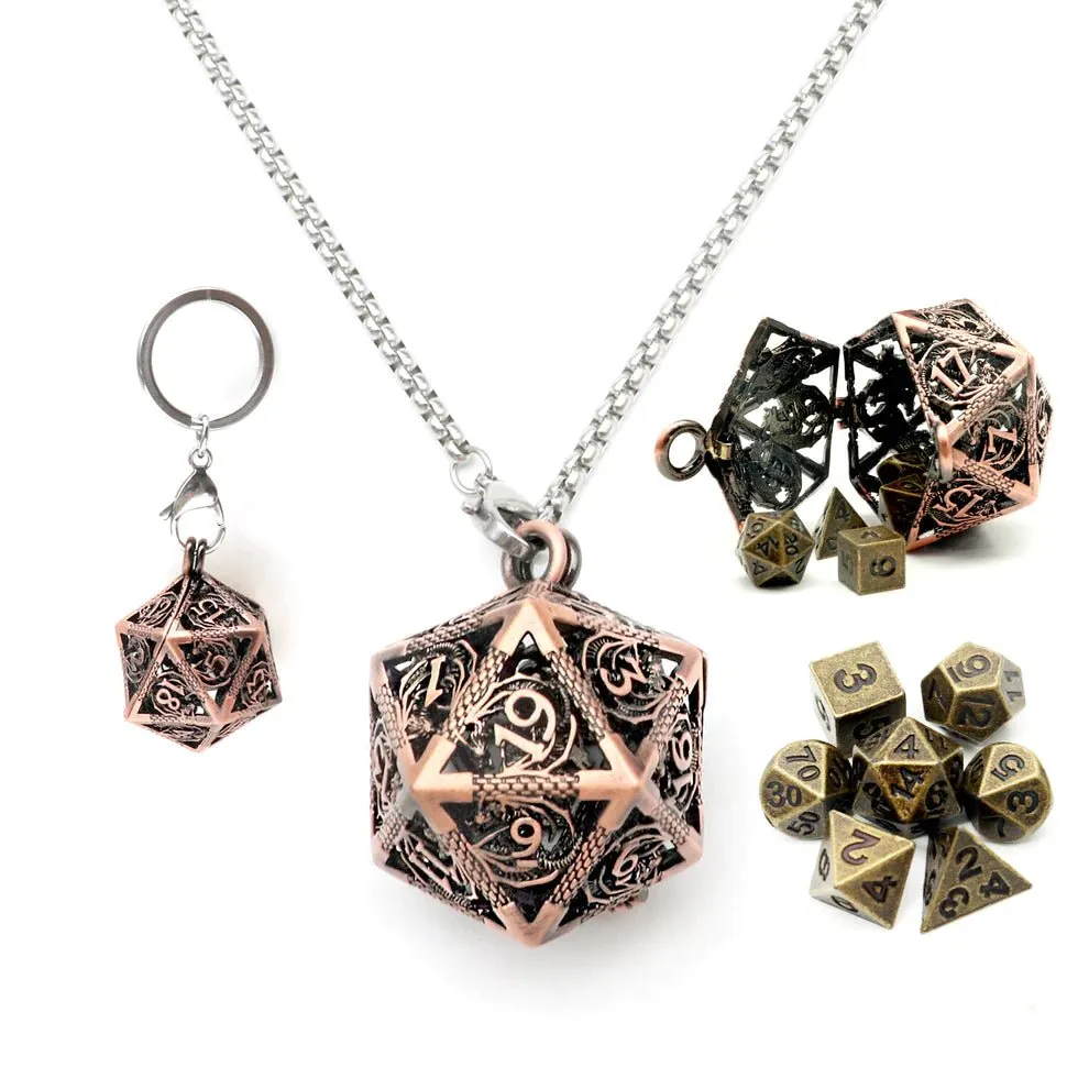Antique Copper Mini Dice & Copper Dice Cage Set
