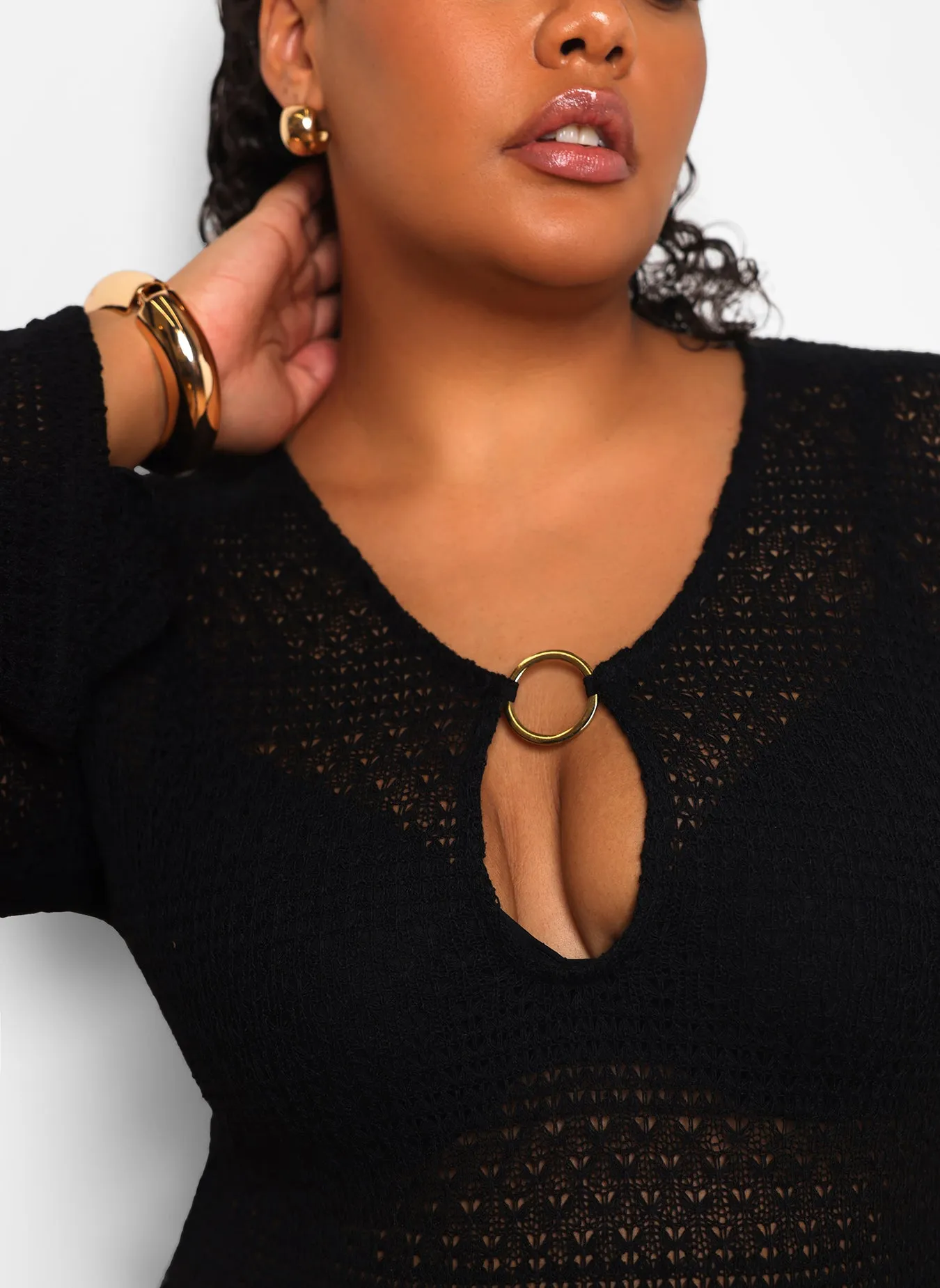 Aria Knit Ring Detail Maxi Slip Dress