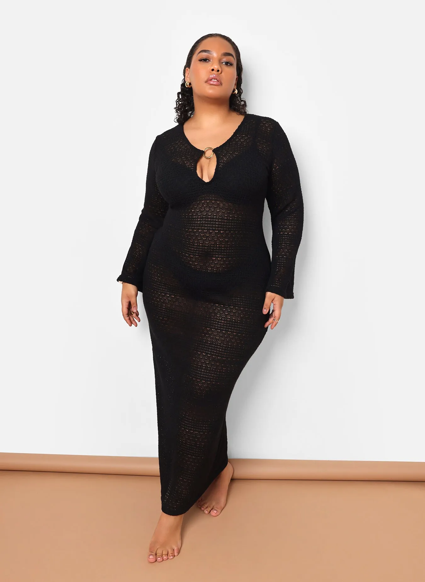 Aria Knit Ring Detail Maxi Slip Dress