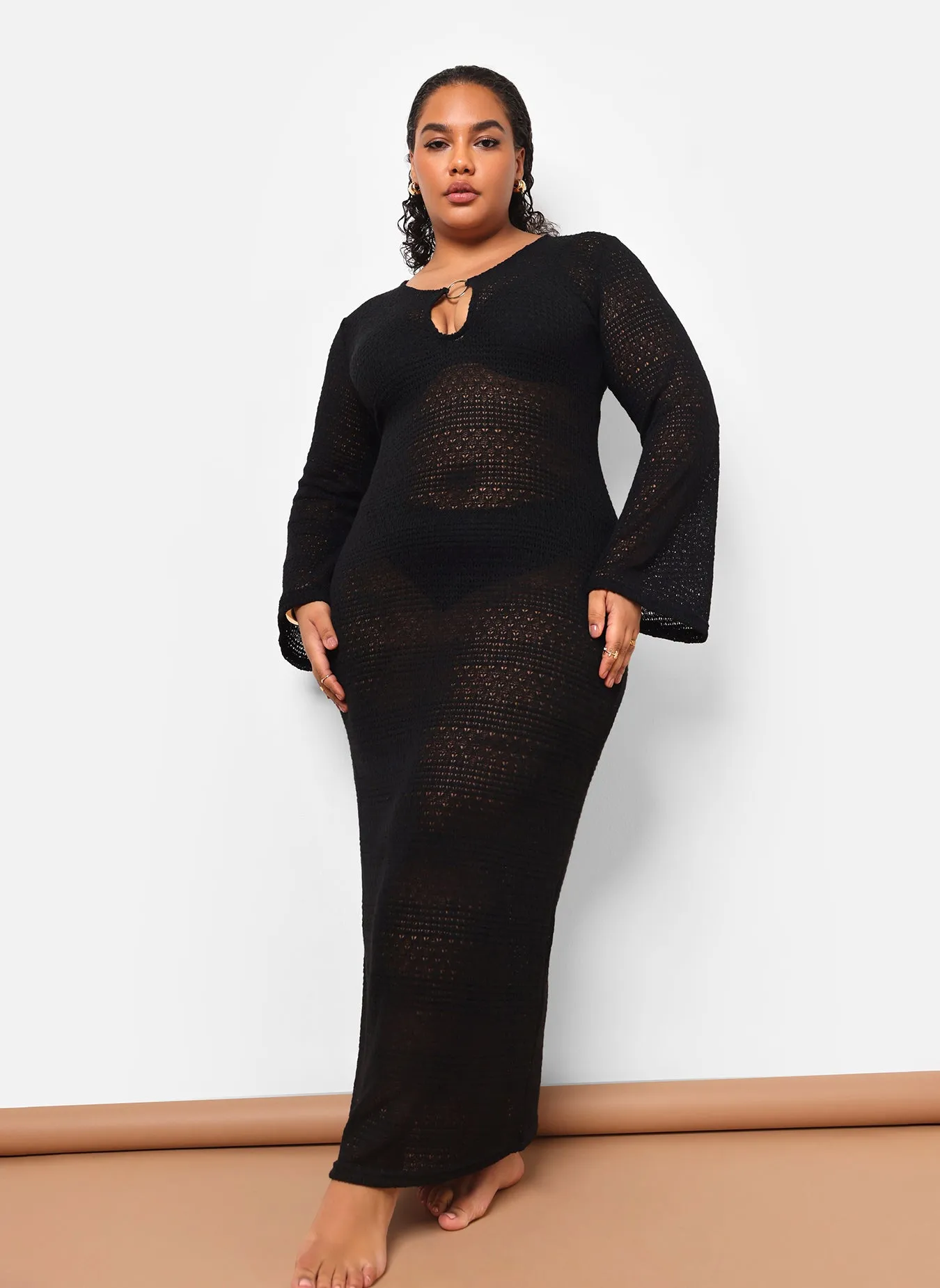Aria Knit Ring Detail Maxi Slip Dress