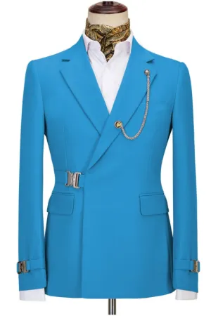 Blue Notched Lapel Tuxedo 2 Pieces With Metal Side Release Buckle Prom Suits
