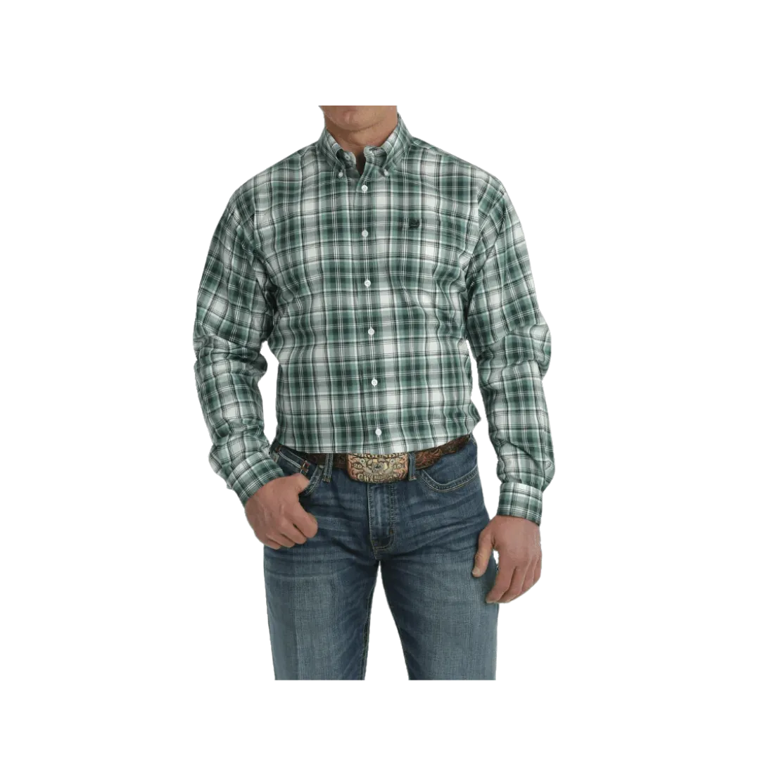 Cinch Men's Plaid Long Sleeve Button Down Western Turquoise White Shirt
