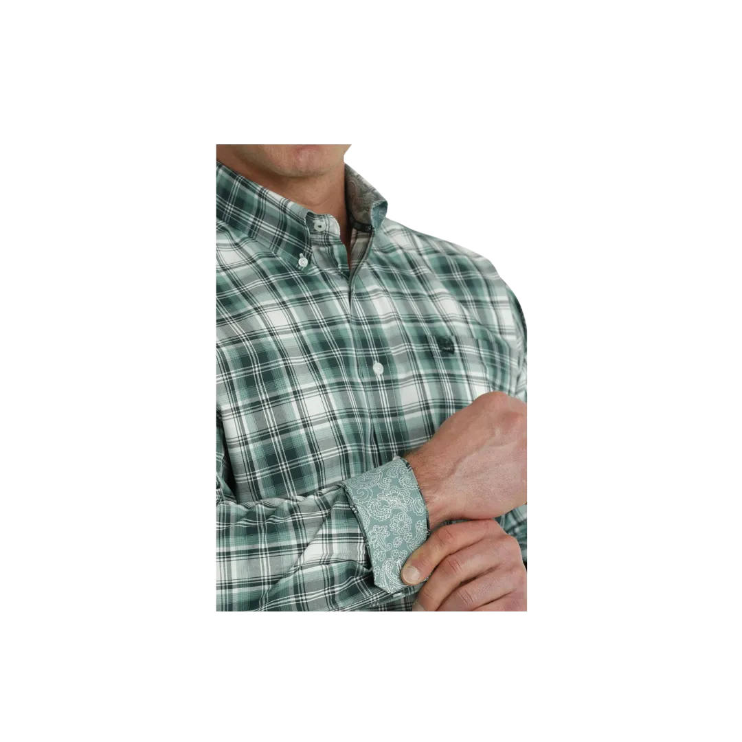 Cinch Men's Plaid Long Sleeve Button Down Western Turquoise White Shirt