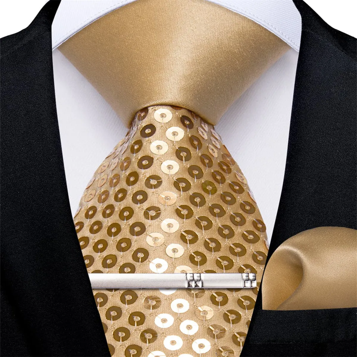 DiBanGu Sequin Tie Burly Wood Brown Solid Mens Dress Tie Pocket Square Set for Party