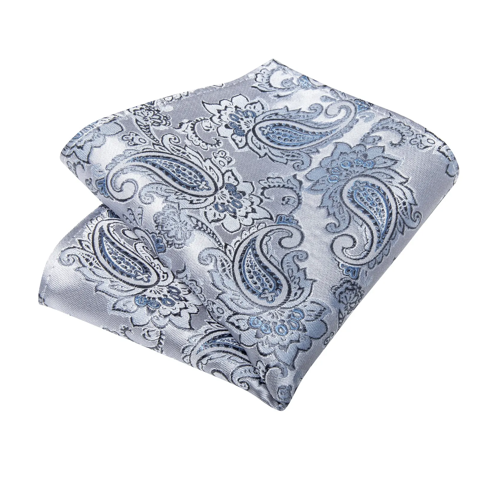 DiBanGu Silk Tie Silver Grey Blue Paisley Men's Tie Set Classic Hot