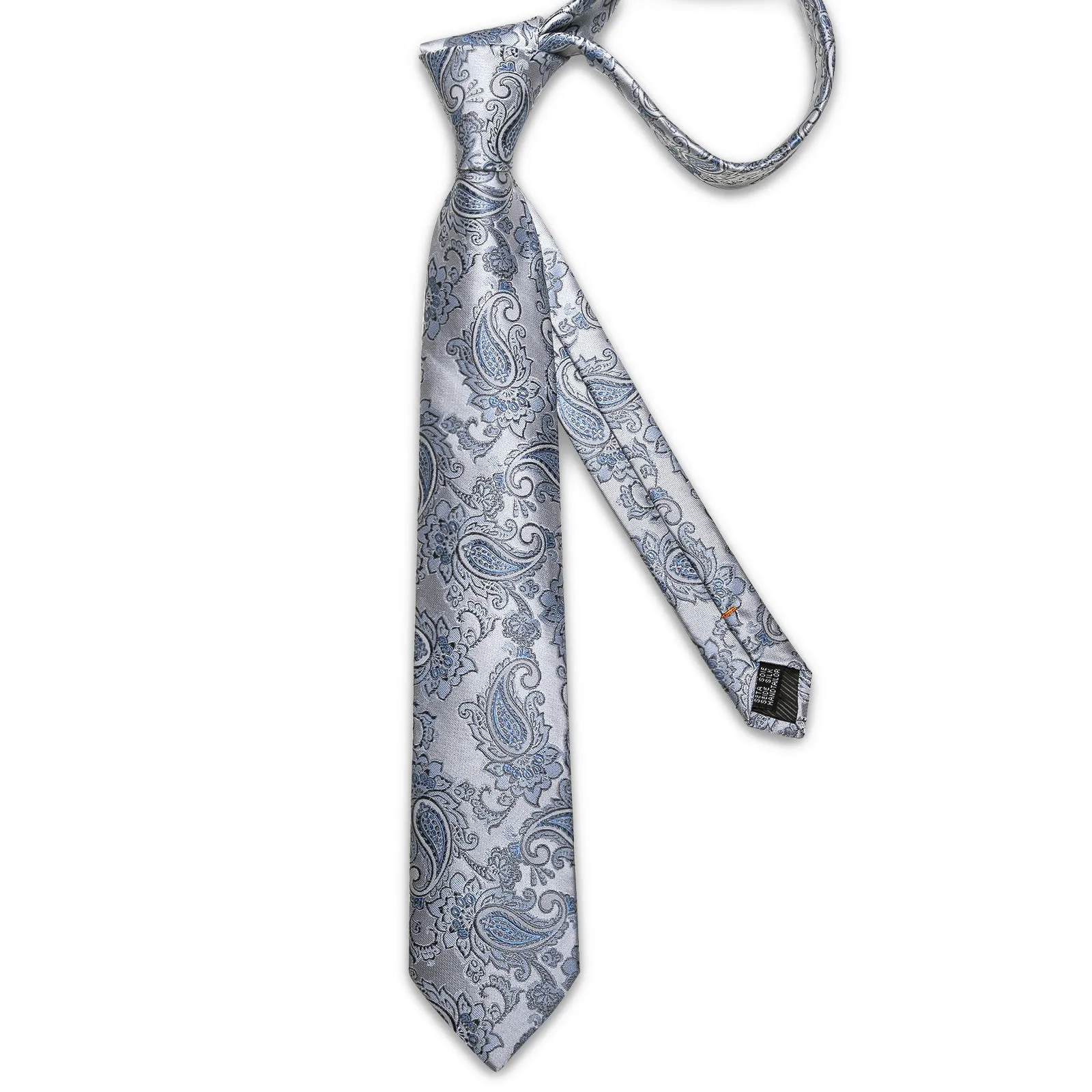 DiBanGu Silk Tie Silver Grey Blue Paisley Men's Tie Set Classic Hot