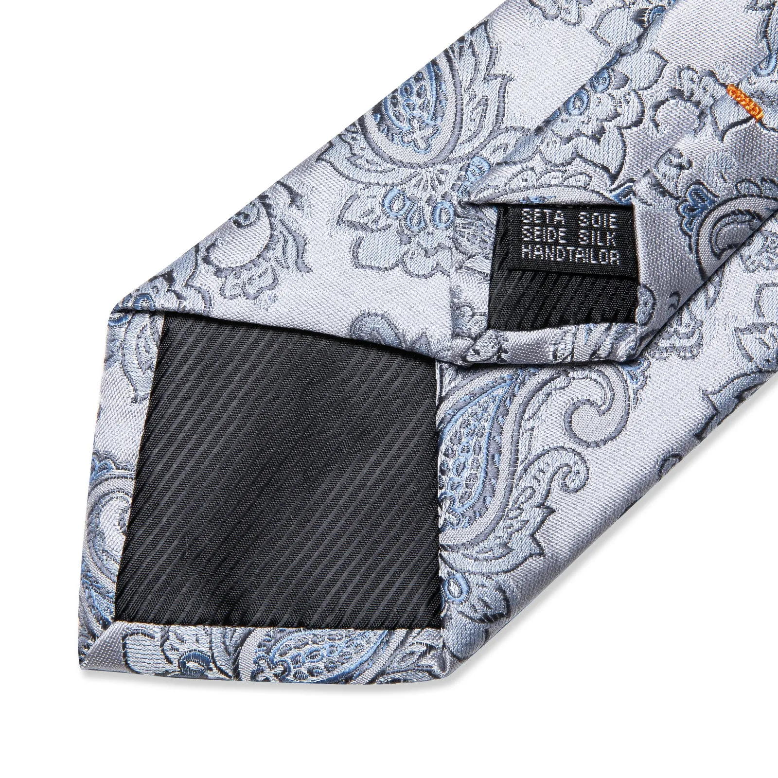 DiBanGu Silk Tie Silver Grey Blue Paisley Men's Tie Set Classic Hot