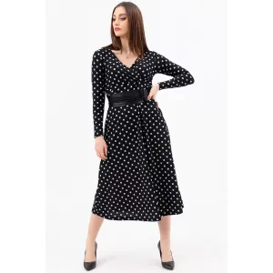 Dotted Double Breasted Collar Dress
