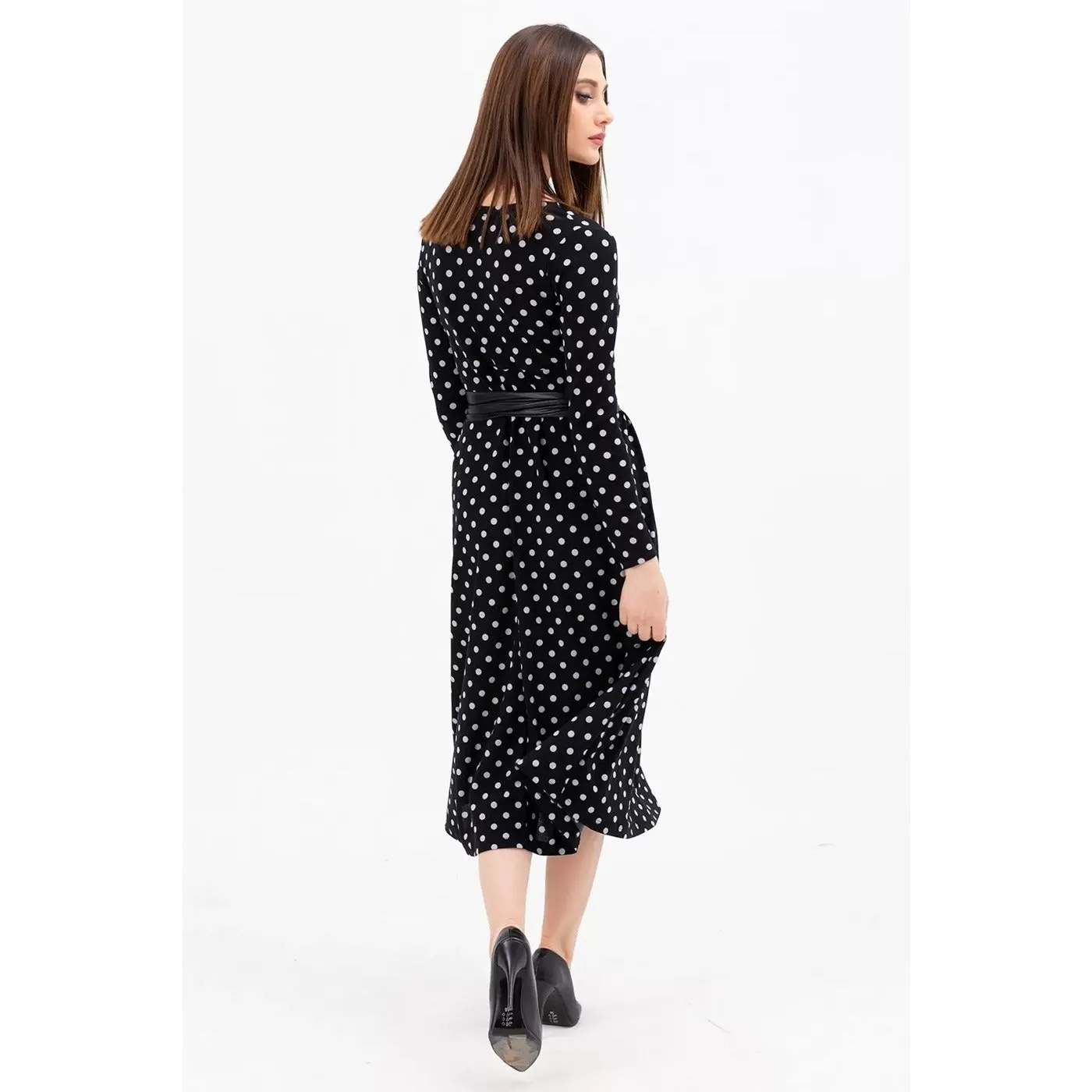 Dotted Double Breasted Collar Dress