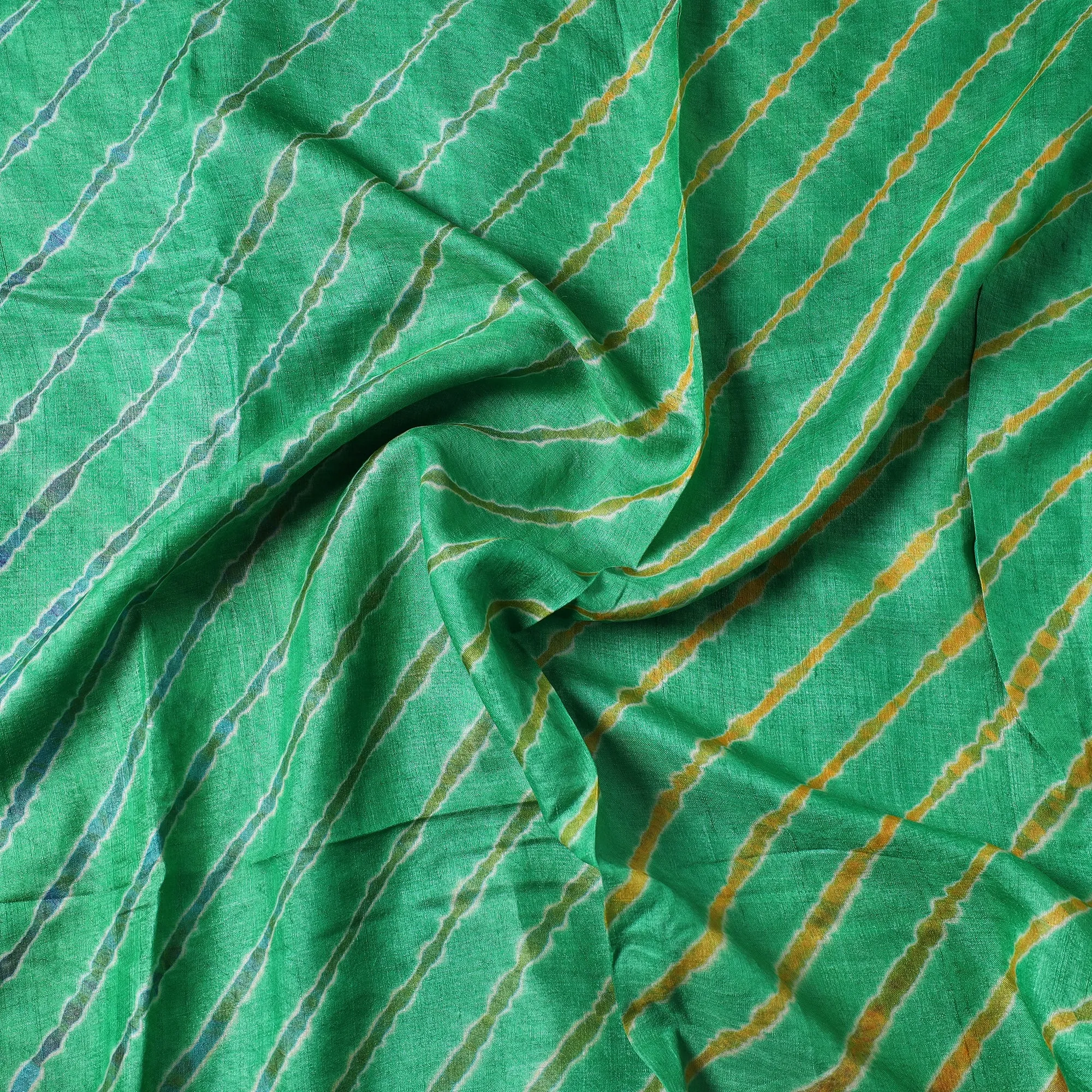 Green - Leheriya Tie-Dye Tussar Silk Precut Fabric (1.8 meter) 28