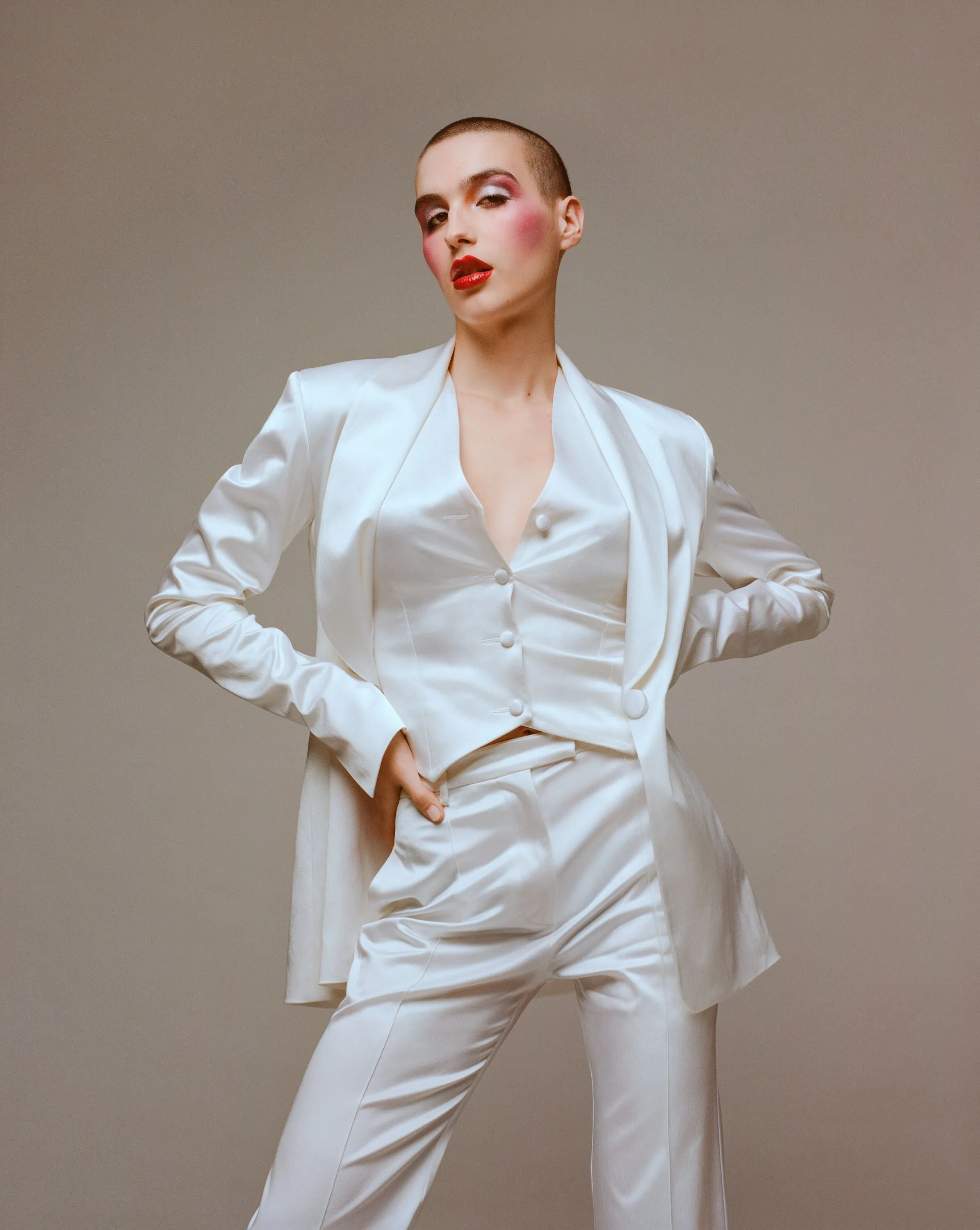 House of Holland White Satin Tailored Waistcoat
