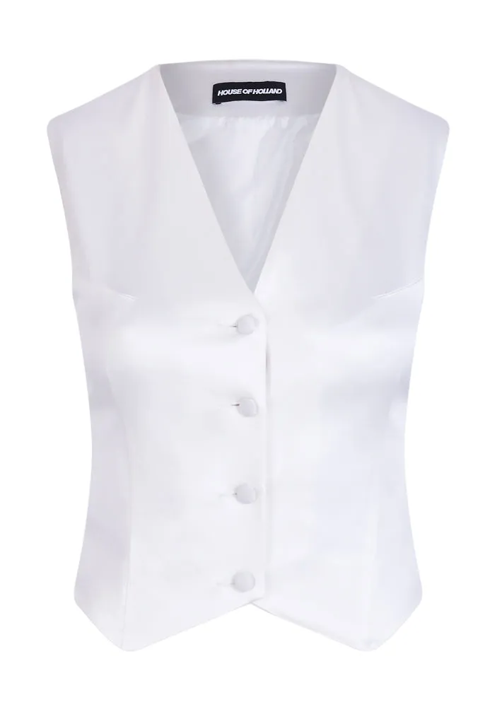 House of Holland White Satin Tailored Waistcoat