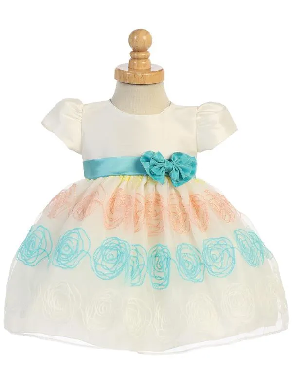 Ivory Poly silk bodice and embroidered organza skirt