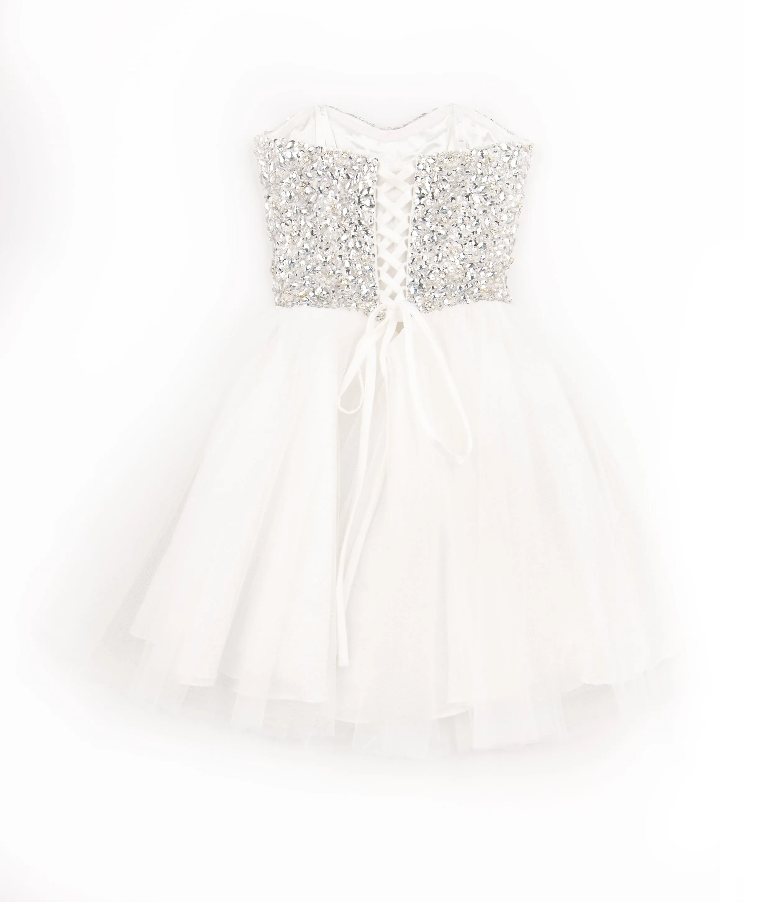 Jovani Girls White Talia Crystal Tulle Dress