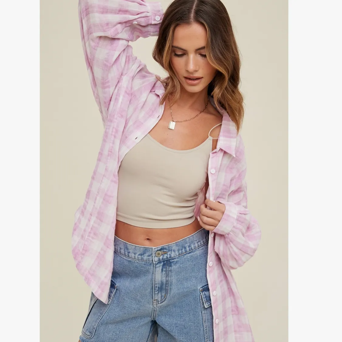 Laguna Gingham Plaid Woven Button Up Shirt