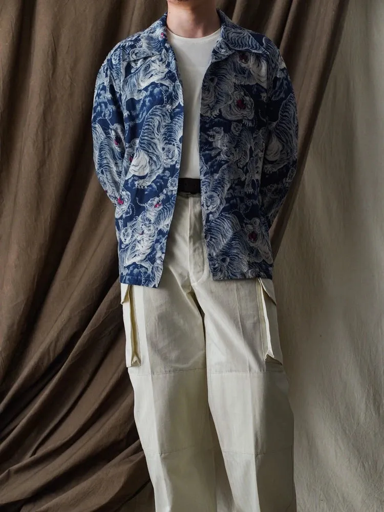 Men's Tiger Pattern Hawaiian Shirt - Long Sleeves, Japanese Style