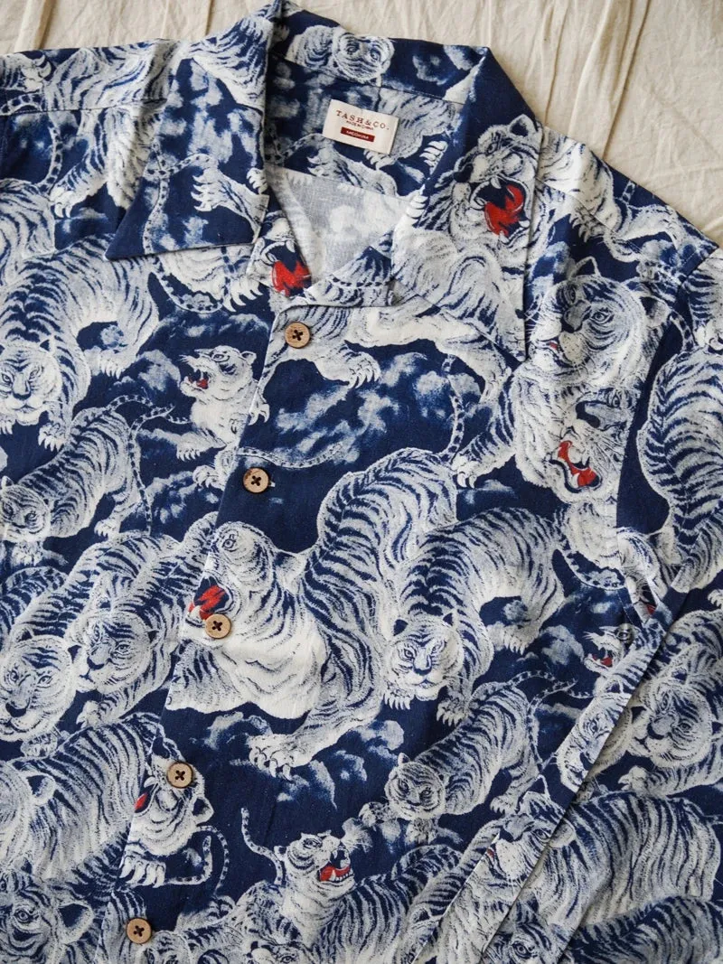 Men's Tiger Pattern Hawaiian Shirt - Long Sleeves, Japanese Style