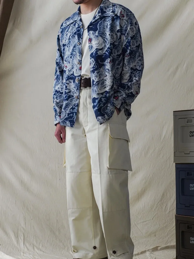 Men's Tiger Pattern Hawaiian Shirt - Long Sleeves, Japanese Style