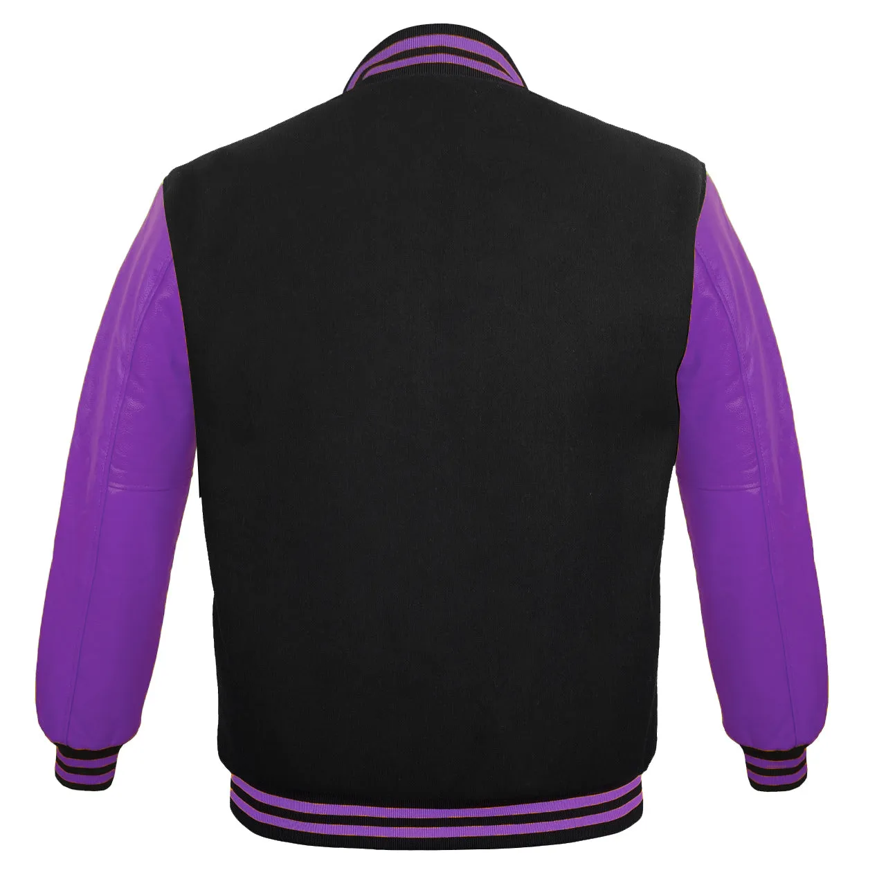 Men's Varsity Jackets Genuine Leather Sleeve And Wool Body Black/Light Purple