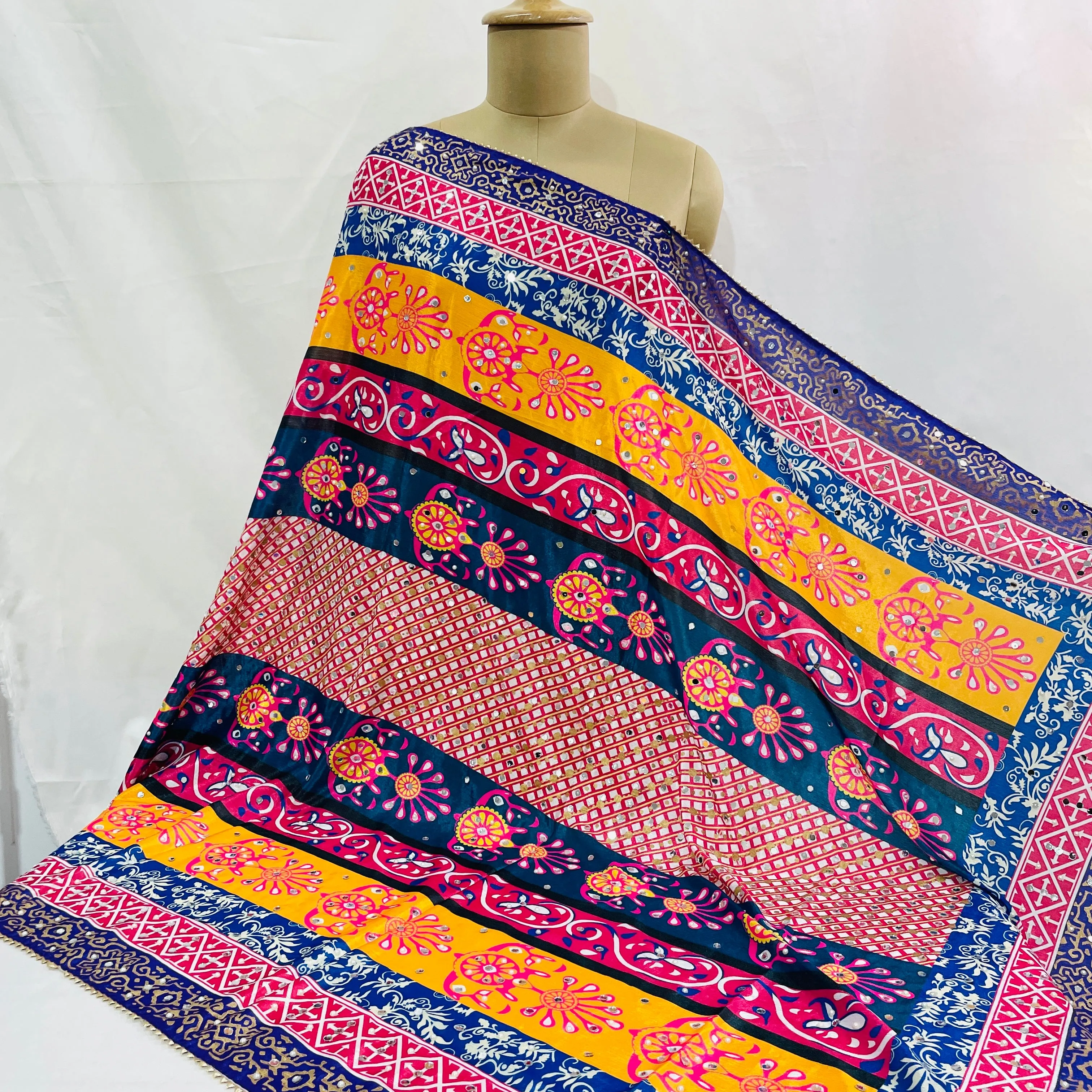 Mutlicolor Traditional Mirror Work Silk Dupatta