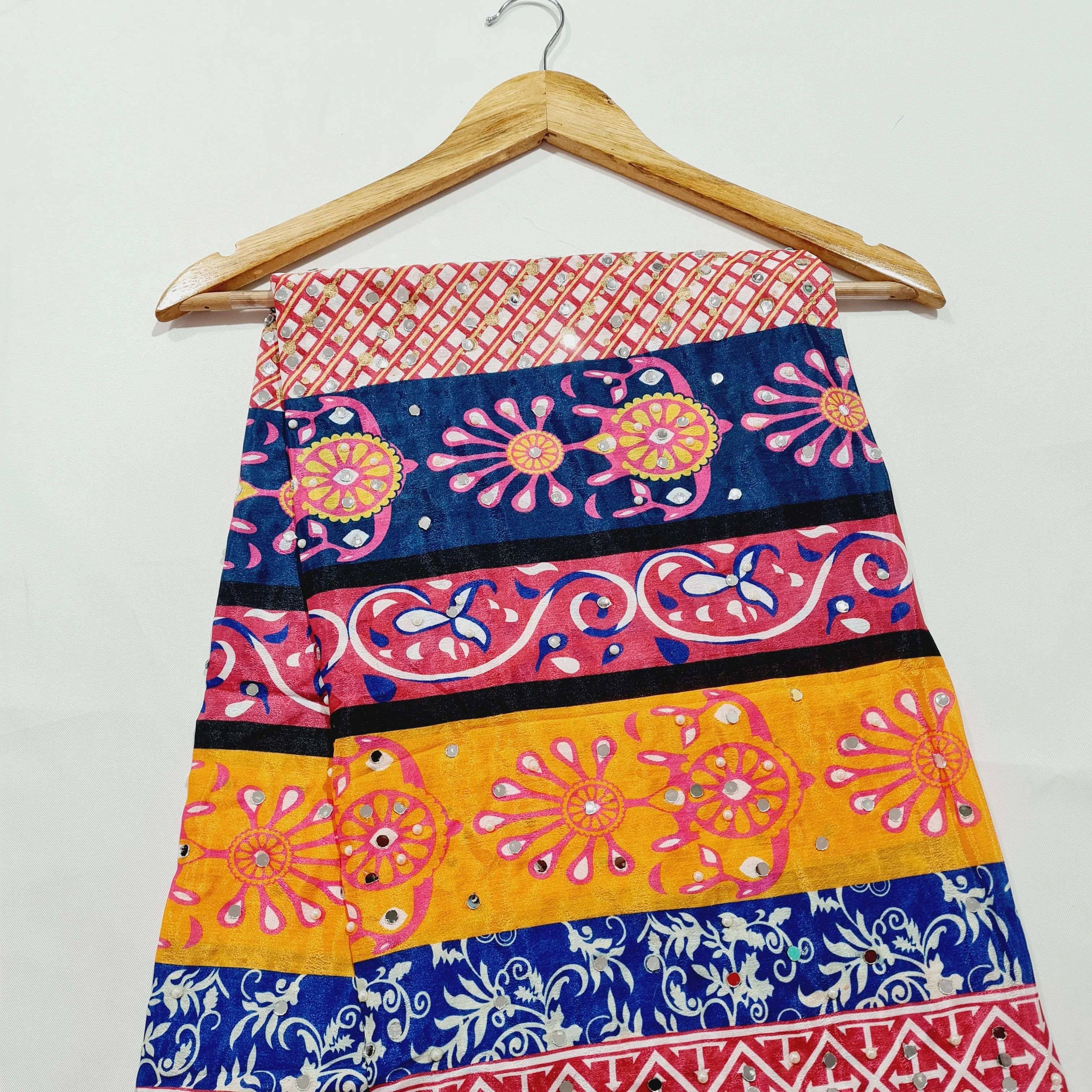 Mutlicolor Traditional Mirror Work Silk Dupatta