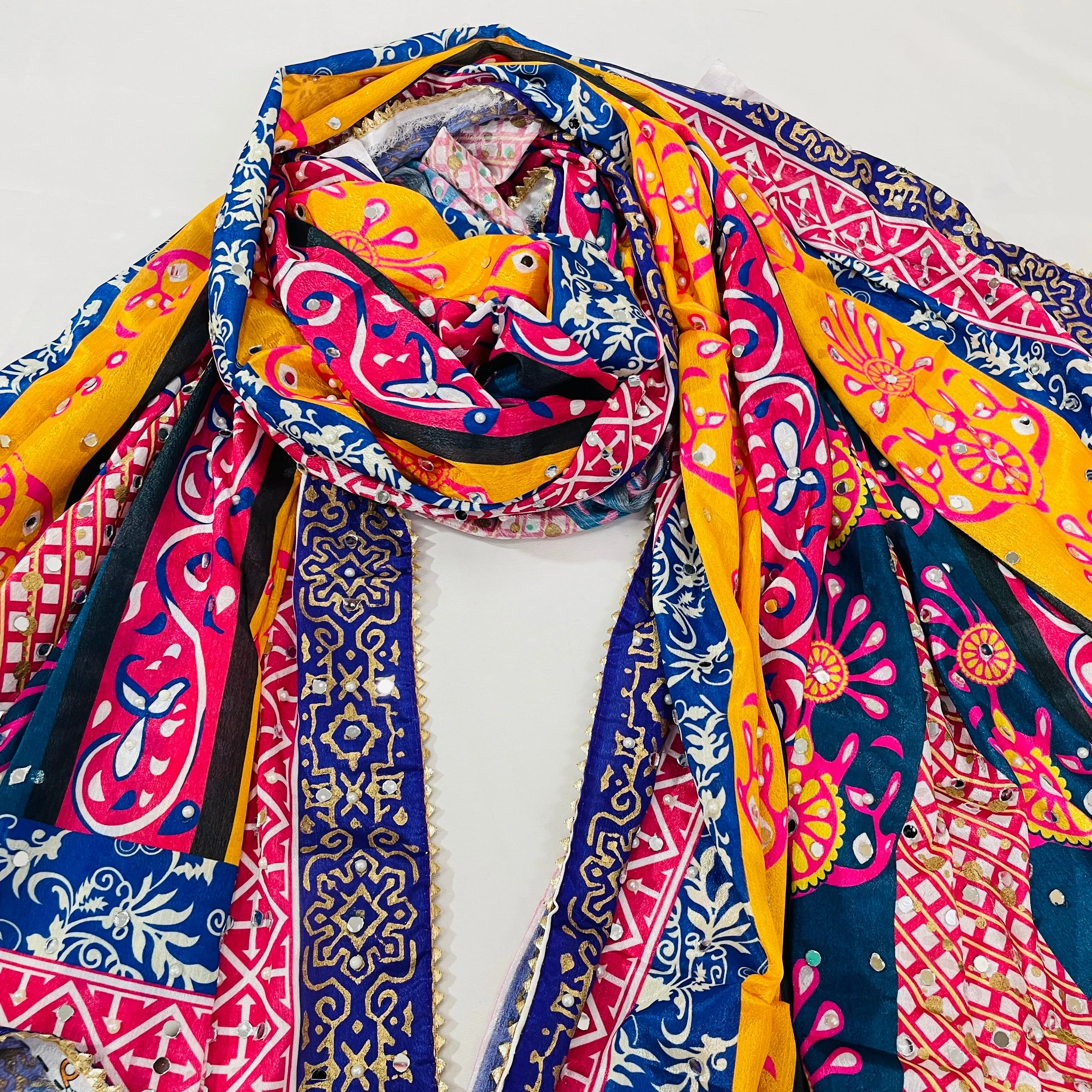 Mutlicolor Traditional Mirror Work Silk Dupatta