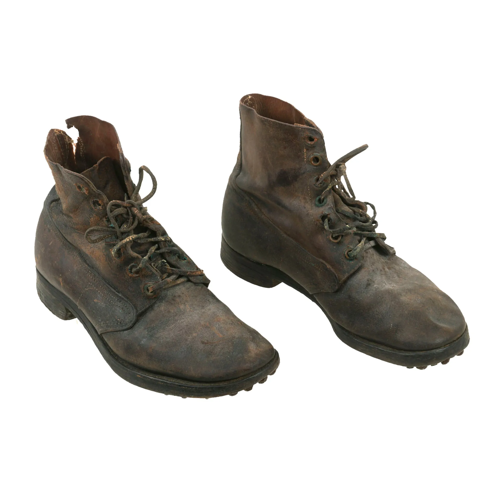 Original U.S. WWI M1917 Trench “Pershing” Boots With Wool Puttees, M1907 Gaiters and M1917 Gaiters - Matched Size 6