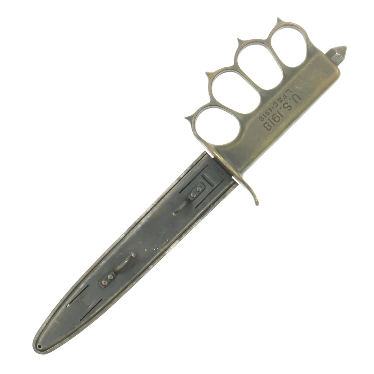 Original U.S. WWI Model 1918 Mark I Trench Knife by L.F. & C. in Mint Condition with Steel Scabbard