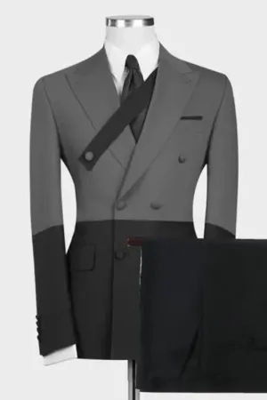 Peaked Lapel Double Breasted Glamorous Prom Suits Gray And Black