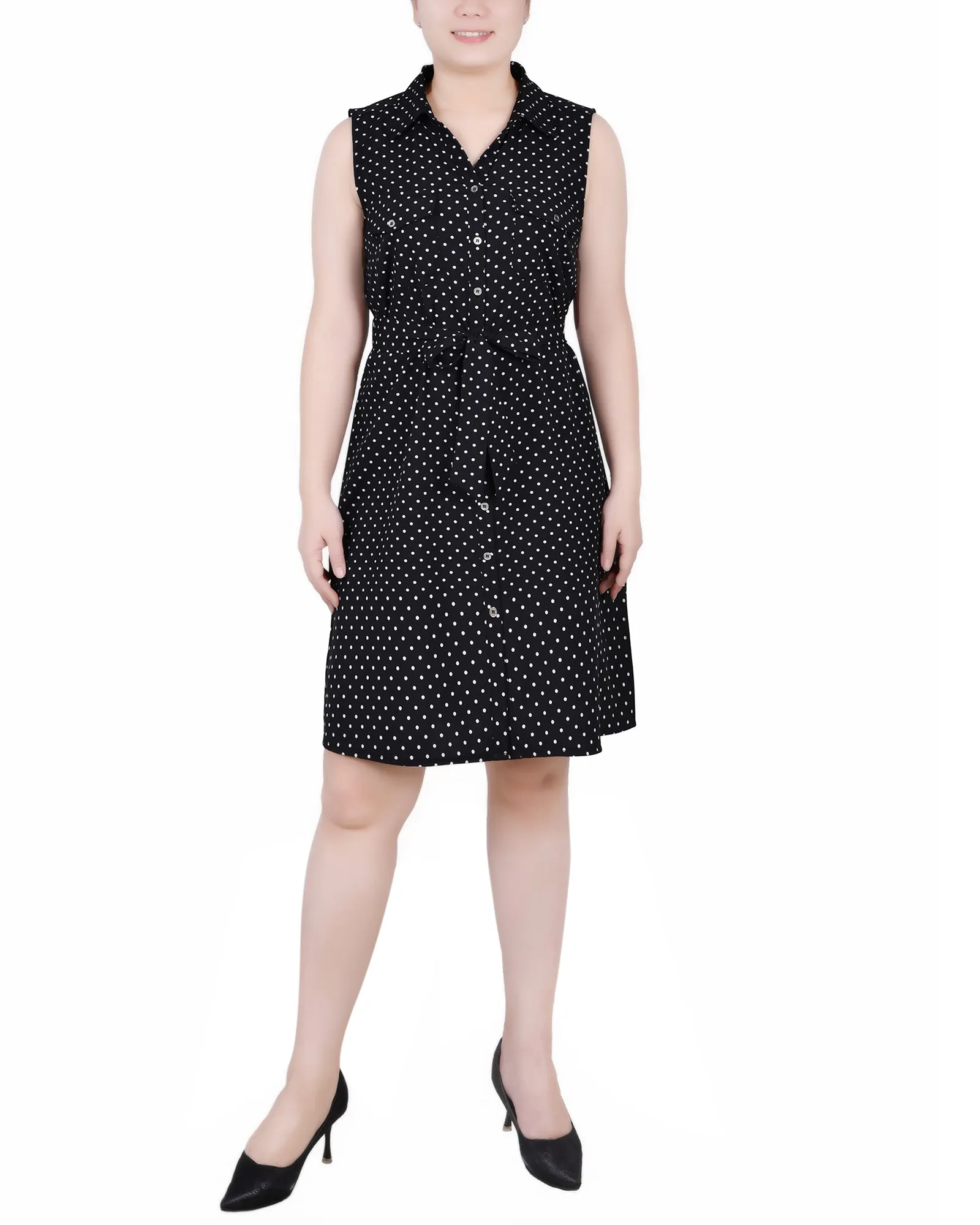 Petite Sleeveless Belted Shirtdress