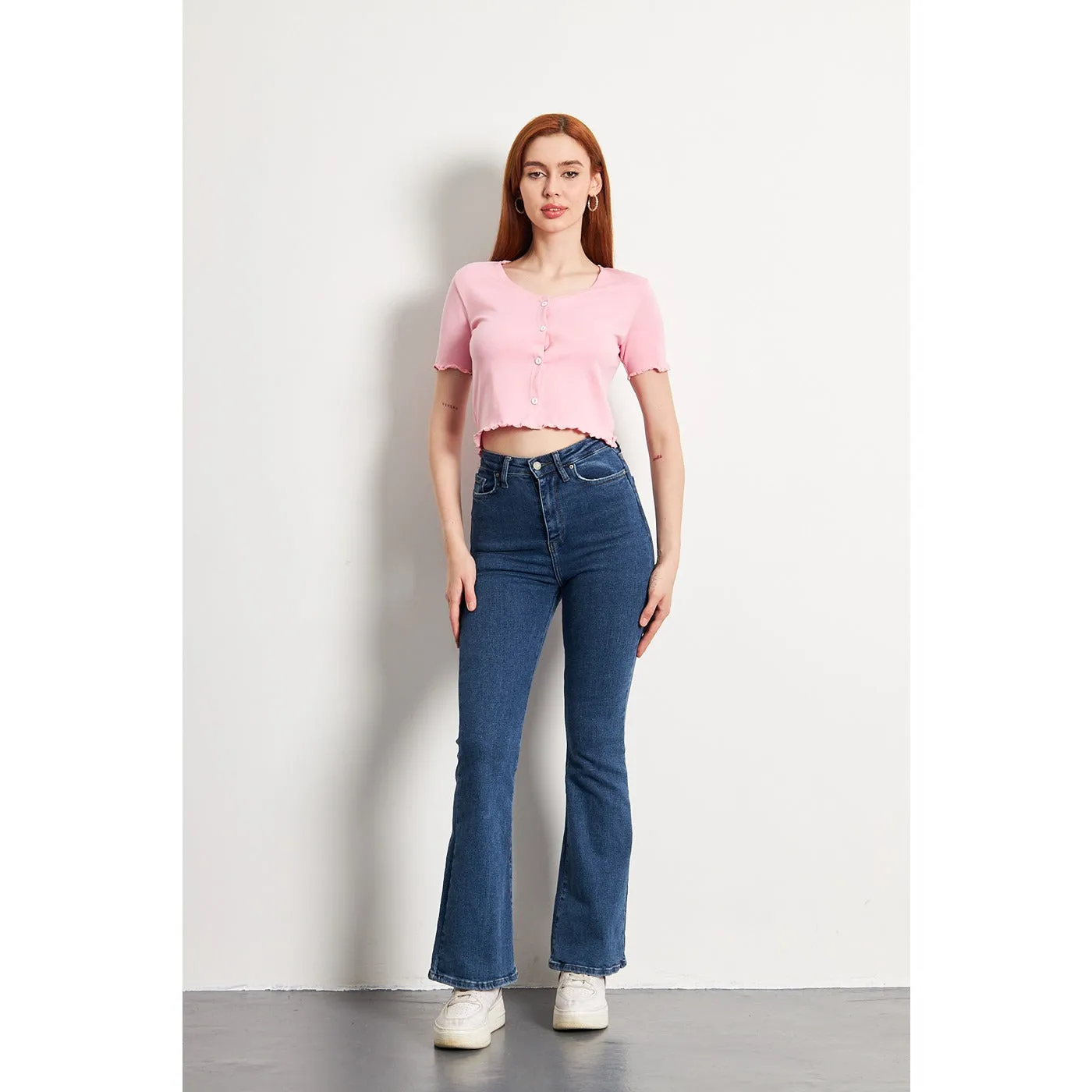 Pink Button Down Crop Top