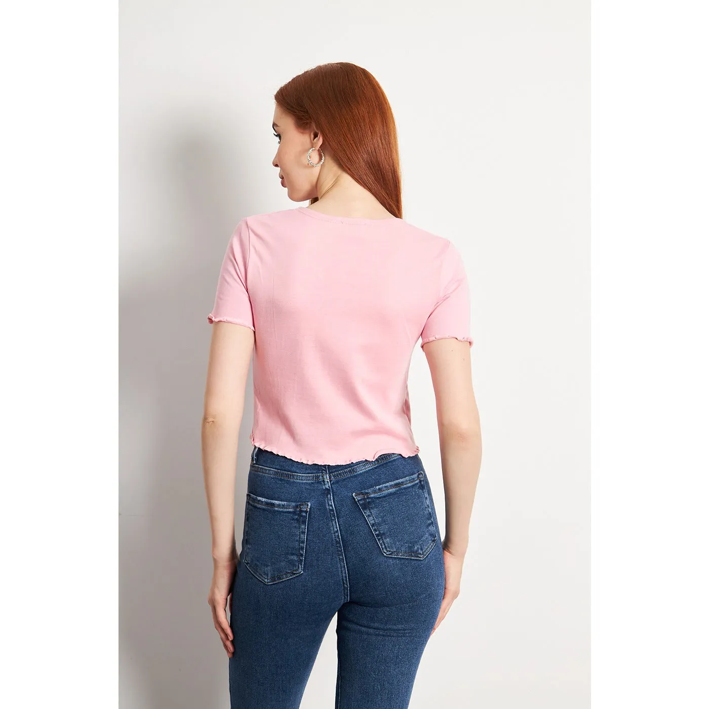 Pink Button Down Crop Top
