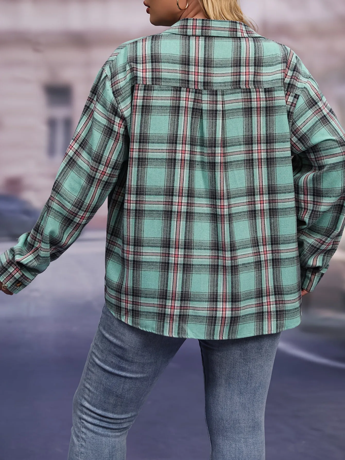 Plaid Print Button Up Shirt Stylish Plus Size Fashion for Women