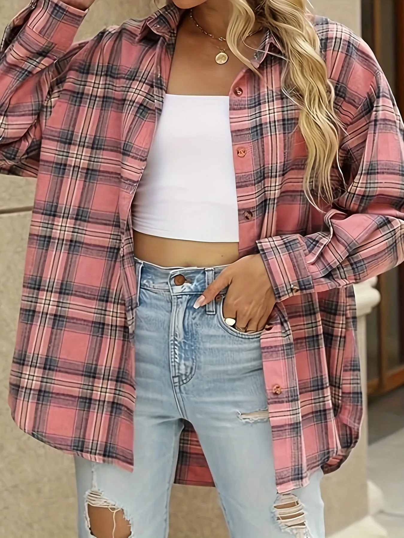 Plaid Print Button Up Shirt Stylish Plus Size Fashion for Women