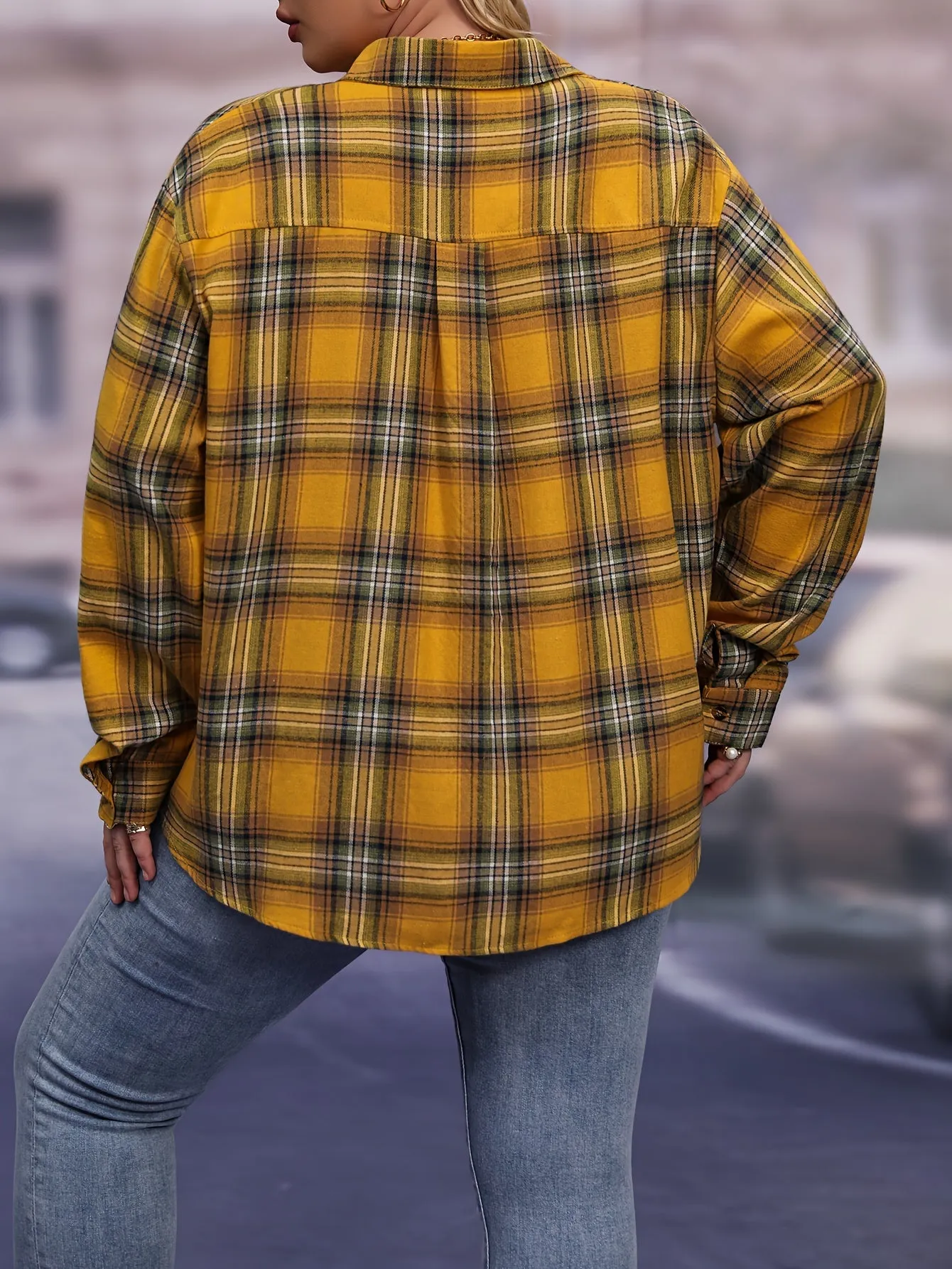 Plaid Print Button Up Shirt Stylish Plus Size Fashion for Women