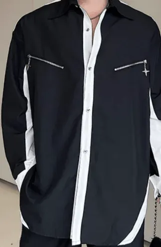 Pre Order:  Color Contrast Zipper Welt Pockets Shirt