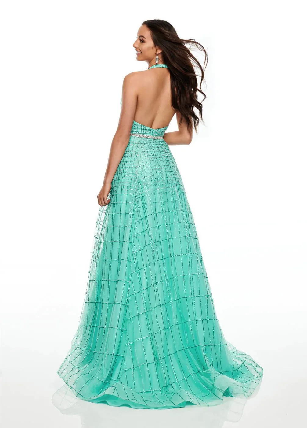 Rachel Allan 7082 Aqua Green Shimmering A-Line Dress