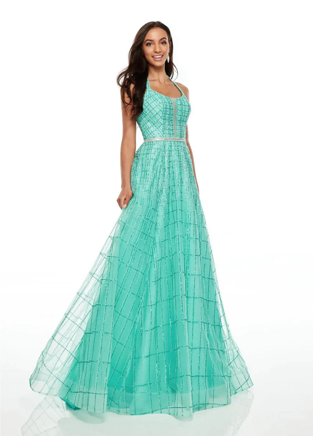 Rachel Allan 7082 Aqua Green Shimmering A-Line Dress